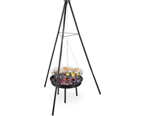 Draaibare houtskoolgrill, in hoogte verstelbaar, geëmailleerde vuurschaal, zwart, Ø 50 cm, H 162 cm