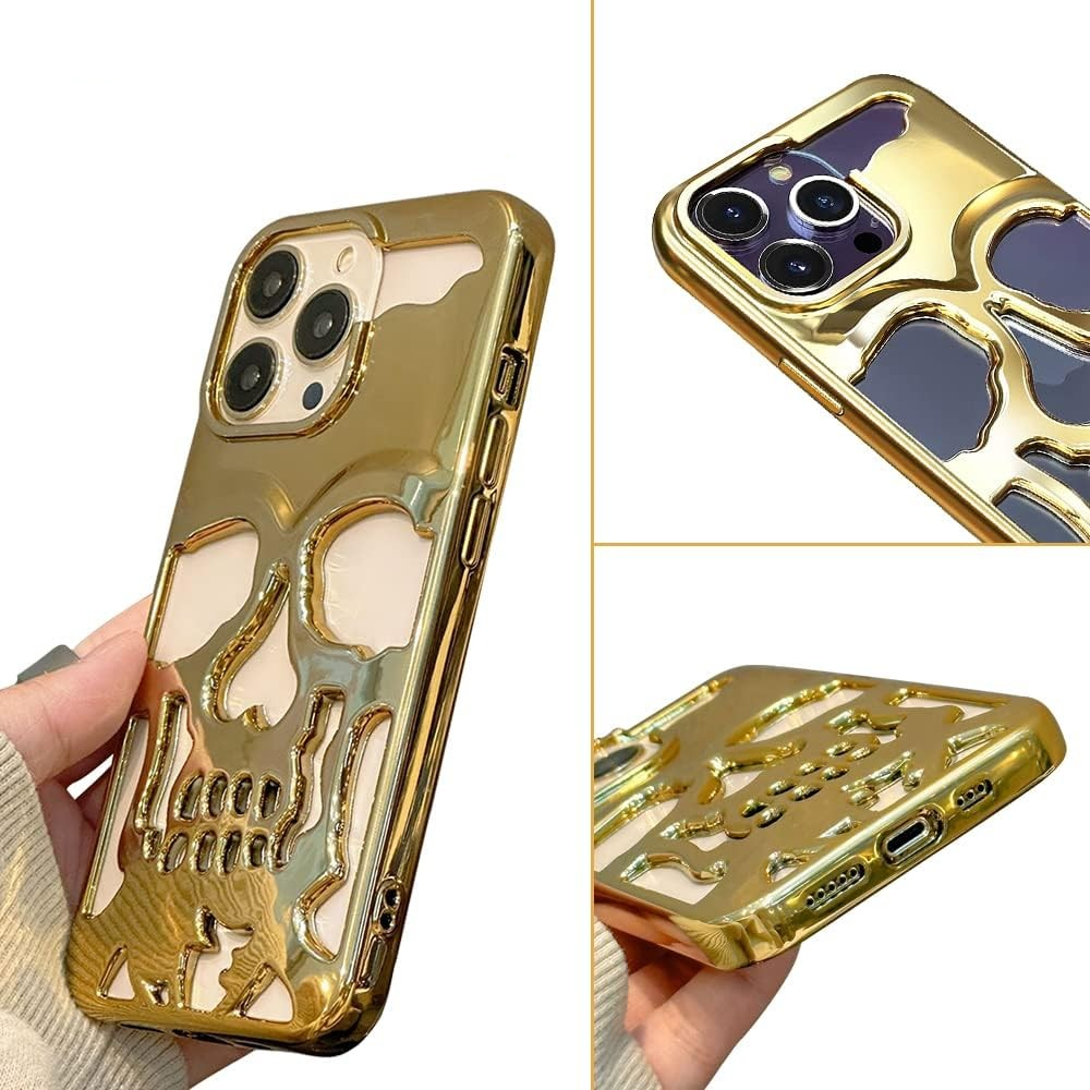 iPhone 13 Pro Gummi Hülle Totenkopf Skull mit 3D Ausschnitt - Gold