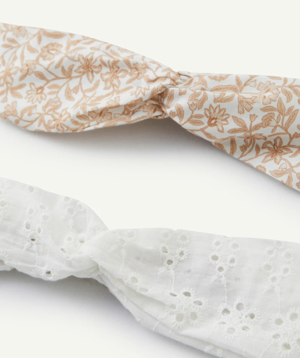 LOT DE 2 BANDEAUX FILLE BLANC IMPRIMÉ ET BRODÉ AJOURÉ
