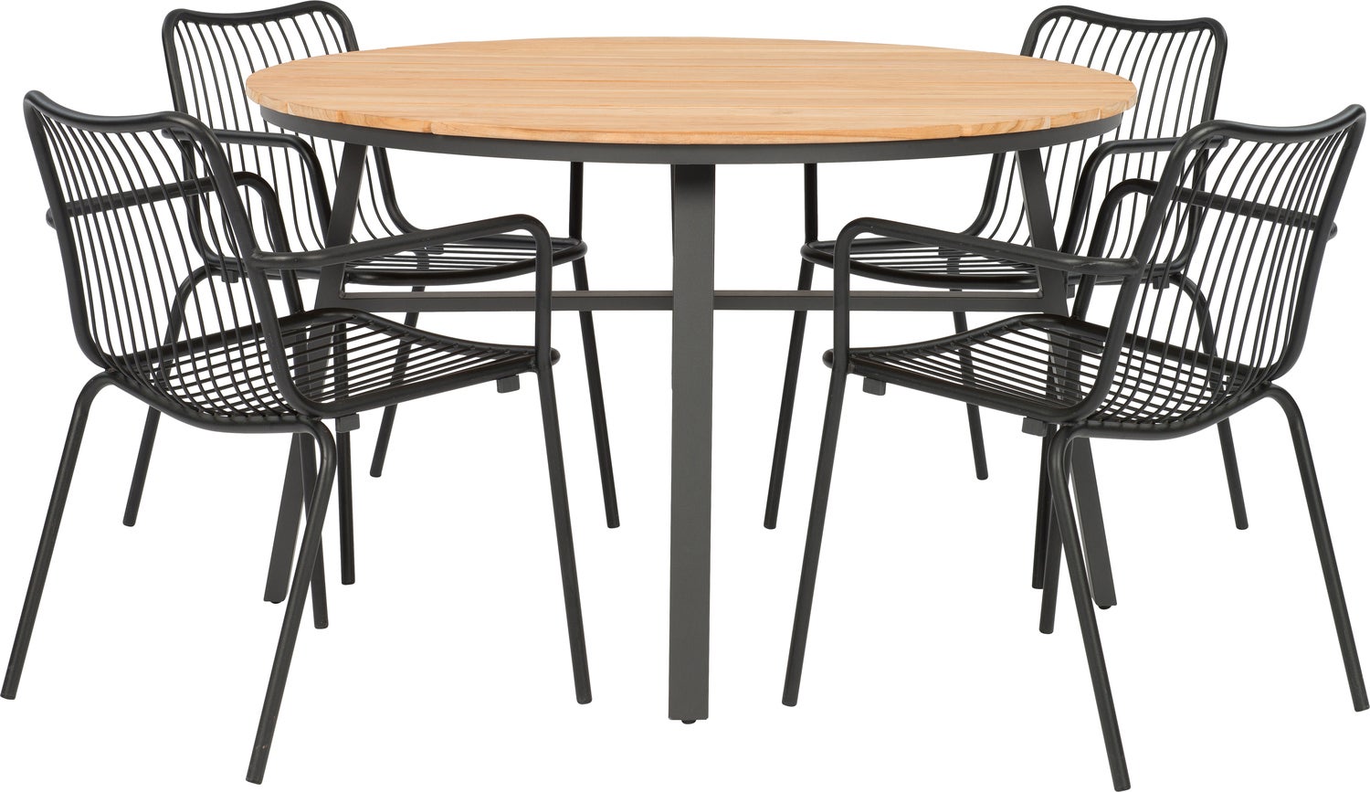 Intratuin 4-zits diningset Flore antraciet met Xavi zwart