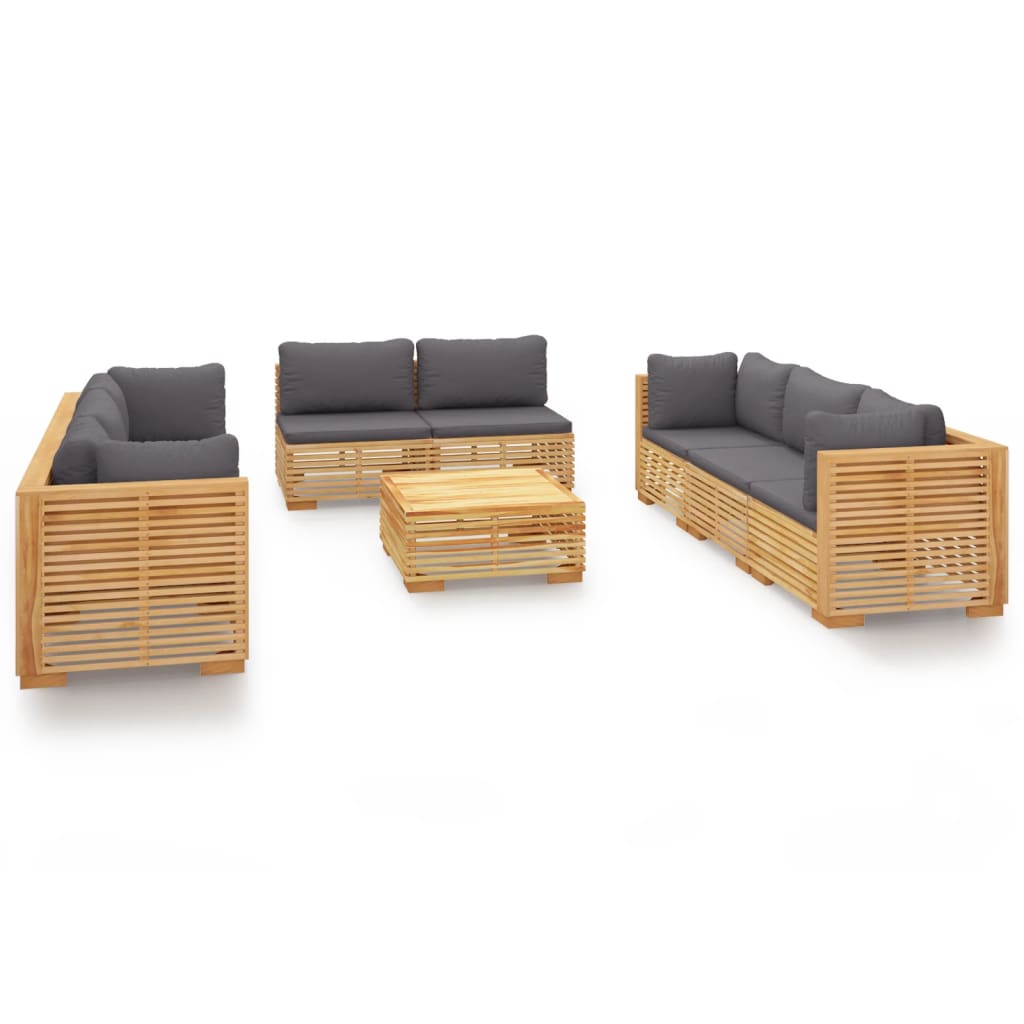 Salon de jardin meuble d'extérieur ensemble de mobilier 9 pièces avec coussins bois de teck solide