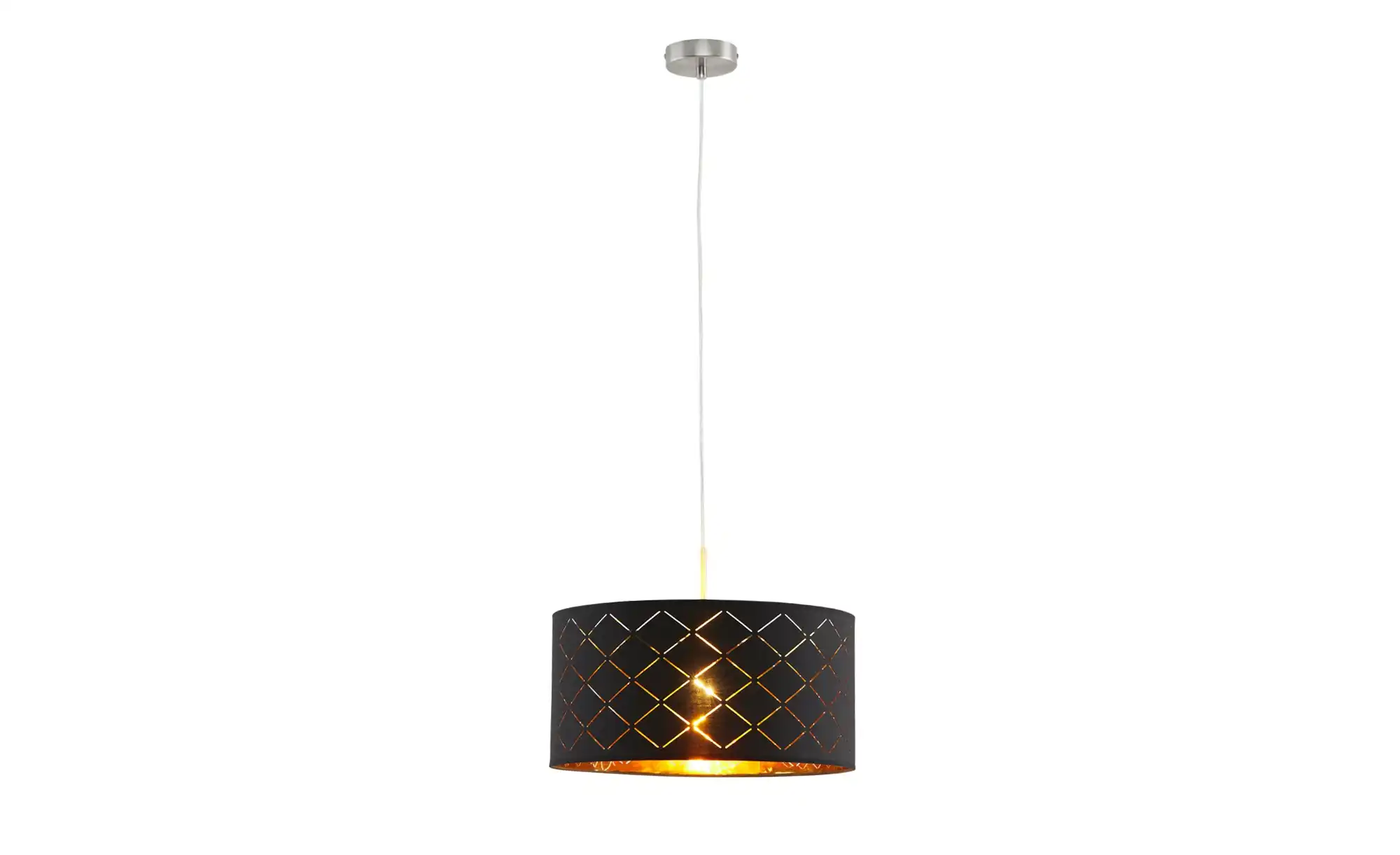 Stoffpendelleuchte, 1-flammig, Schirm schwarz/goldfarben