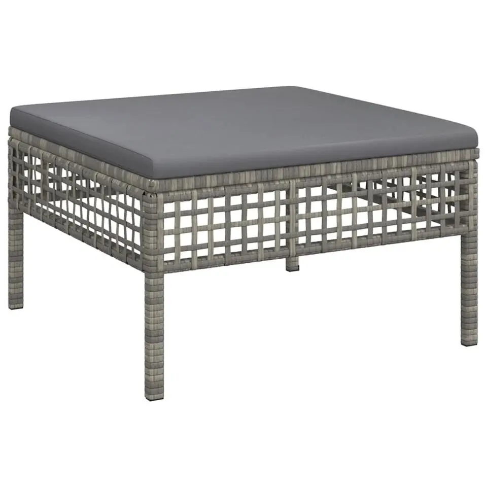 vidaXL - Tuinvoetenbank - Grijs - Poly rattan - Met kussens