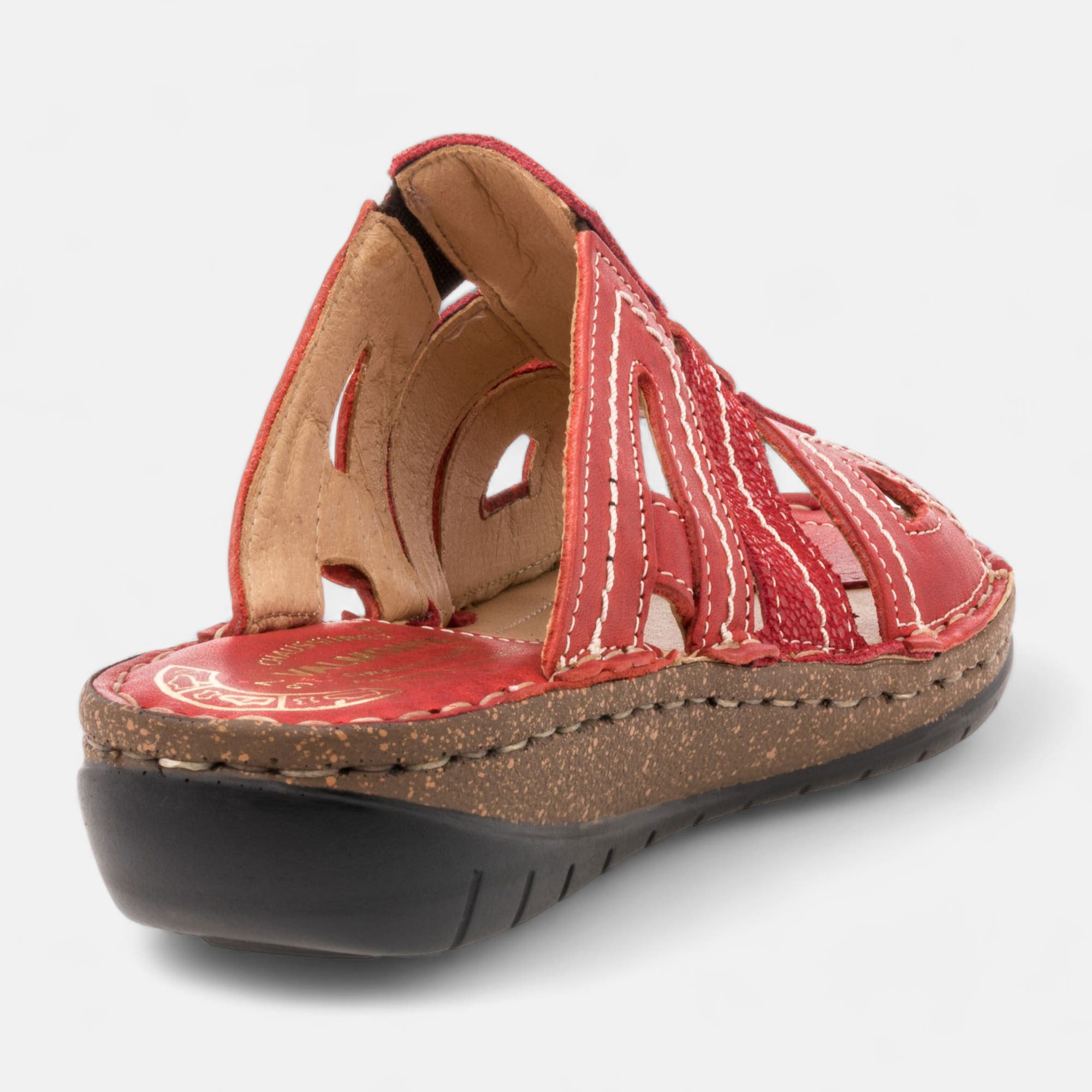 Nu-pieds confort Femme en cuir rouge