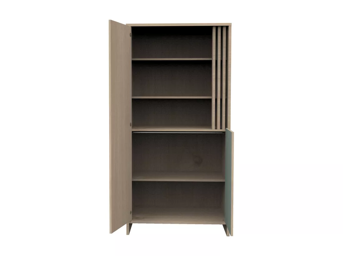 Armoire 2 portes et 1 niche avec claustra en bois décor chêne Suave