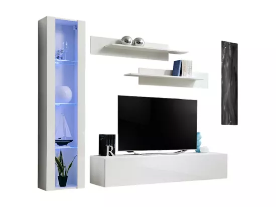 Meuble TV FLY G2 design, coloris blanc brillant. Meuble suspendu moderne et tendance pour votre salon.