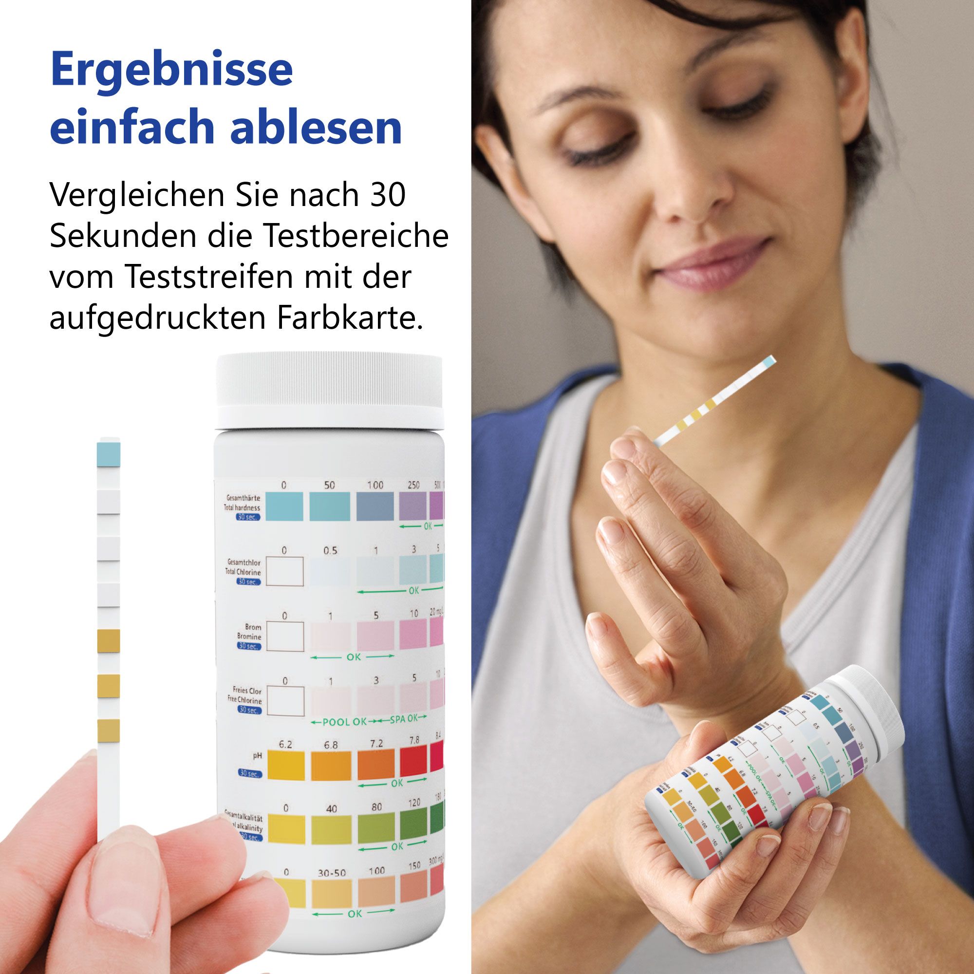100x Pool & Spa Teststreifen 7-in-1 - Trinkwasser und Whirlpool Messstreifen