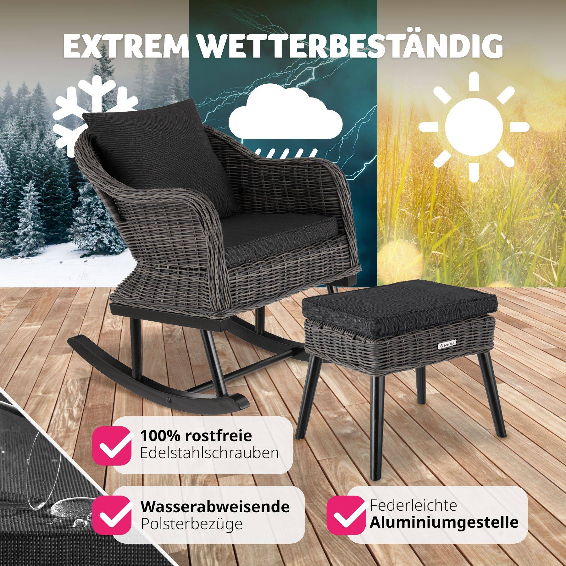 Rattan Schaukelstuhl Rovigo mit Fussbank Vibo