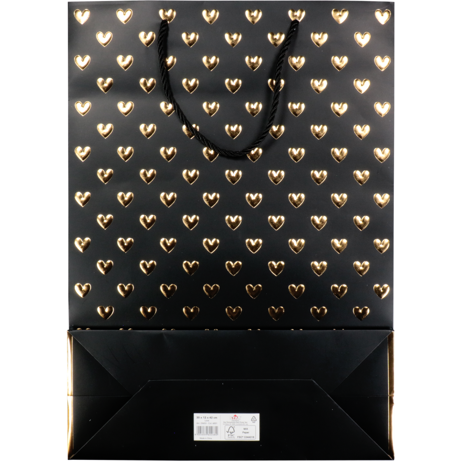 Tas, Love, Papier, 30x 12x42cm, draagtas, zwart/goud
