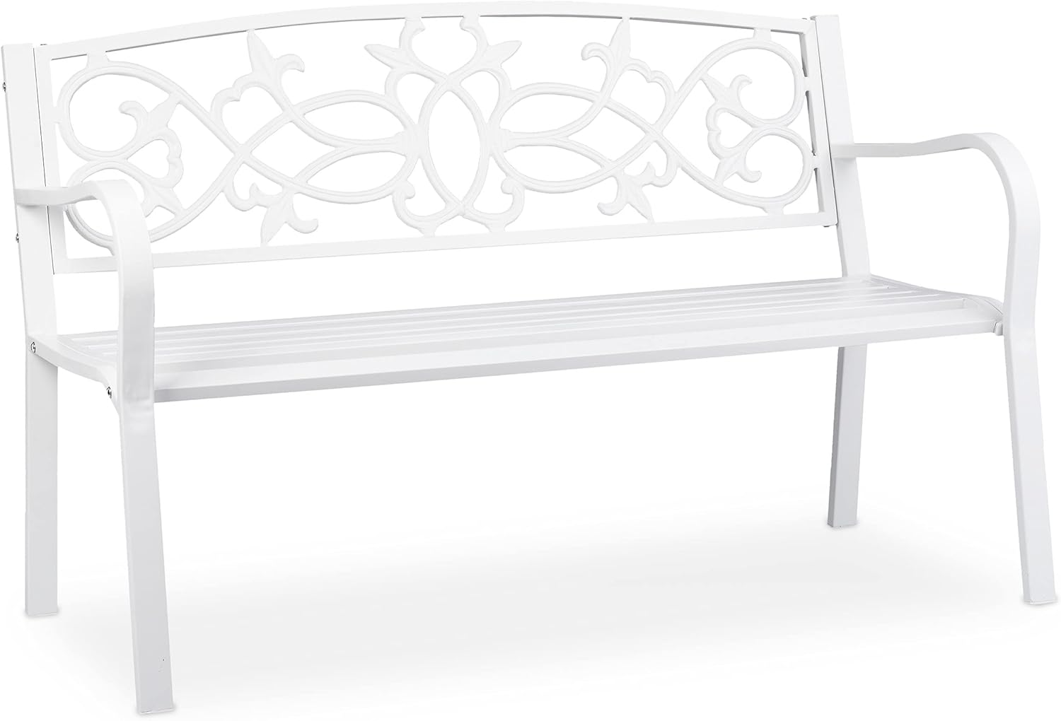 Relaxdays Gartenbank, nostalgisch, 2 Sitzer, wetterfest, Gusseisen & Stahl, Premium Sitzbank, HBT: 78x124,5x58 cm, weiß