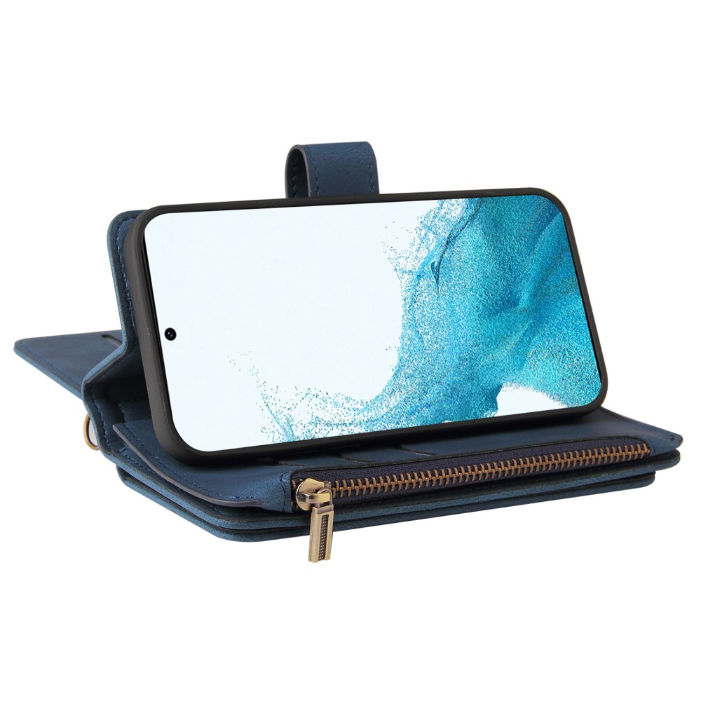Samsung Galaxy S23 5G Leder Wallet Etui Tasche mit 15 Kartenfächern   Münzfach - Dunkelblau