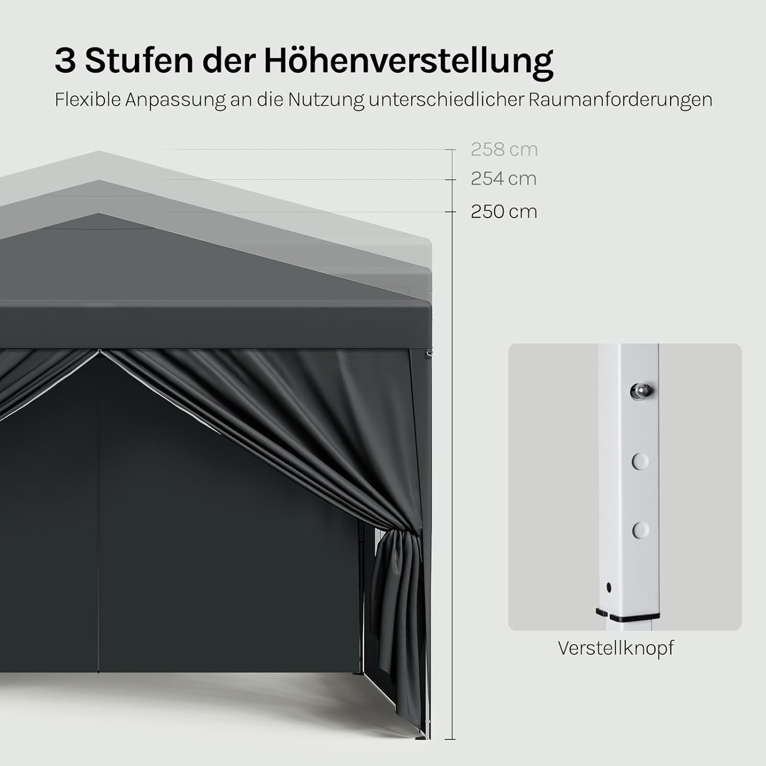 WOLTU Pop-Up wasserdichter Faltpavillon Sonnenschutz Event Pavillon mit Seitenwänden Gartenpavillon auf Terrasse Camping Festival Pagodenzelt aus Oxford Metallrahmen 3 x 3 m Anthrazit
