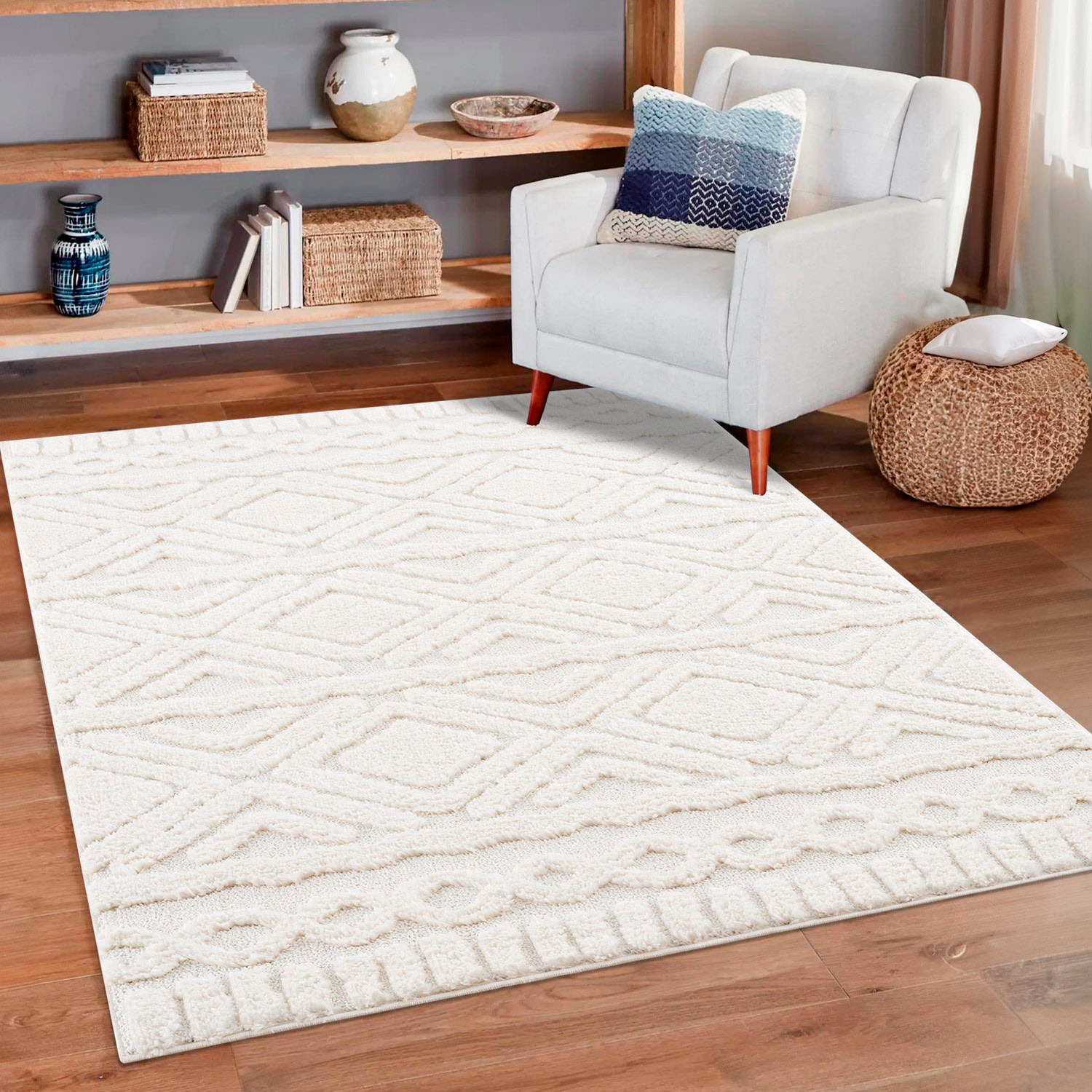 my home Hochflor-Teppich »Andro« rechteckig 20 mm Höhe Boho Scandic Stil, weich, Hoch Tief Struktur, Wohnzimmer, Schlafzimmer
