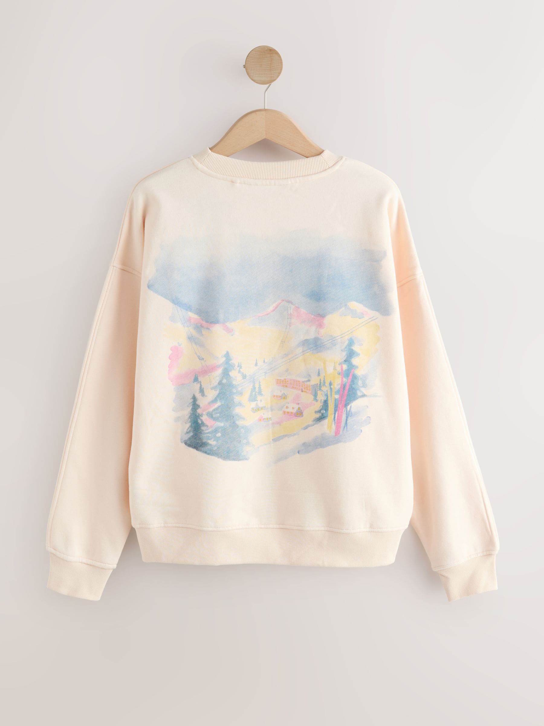 Ecru - Seizoensgebonden Kerstmis grafische ski-scenische lange mouwen ronde hals Sweatshirt