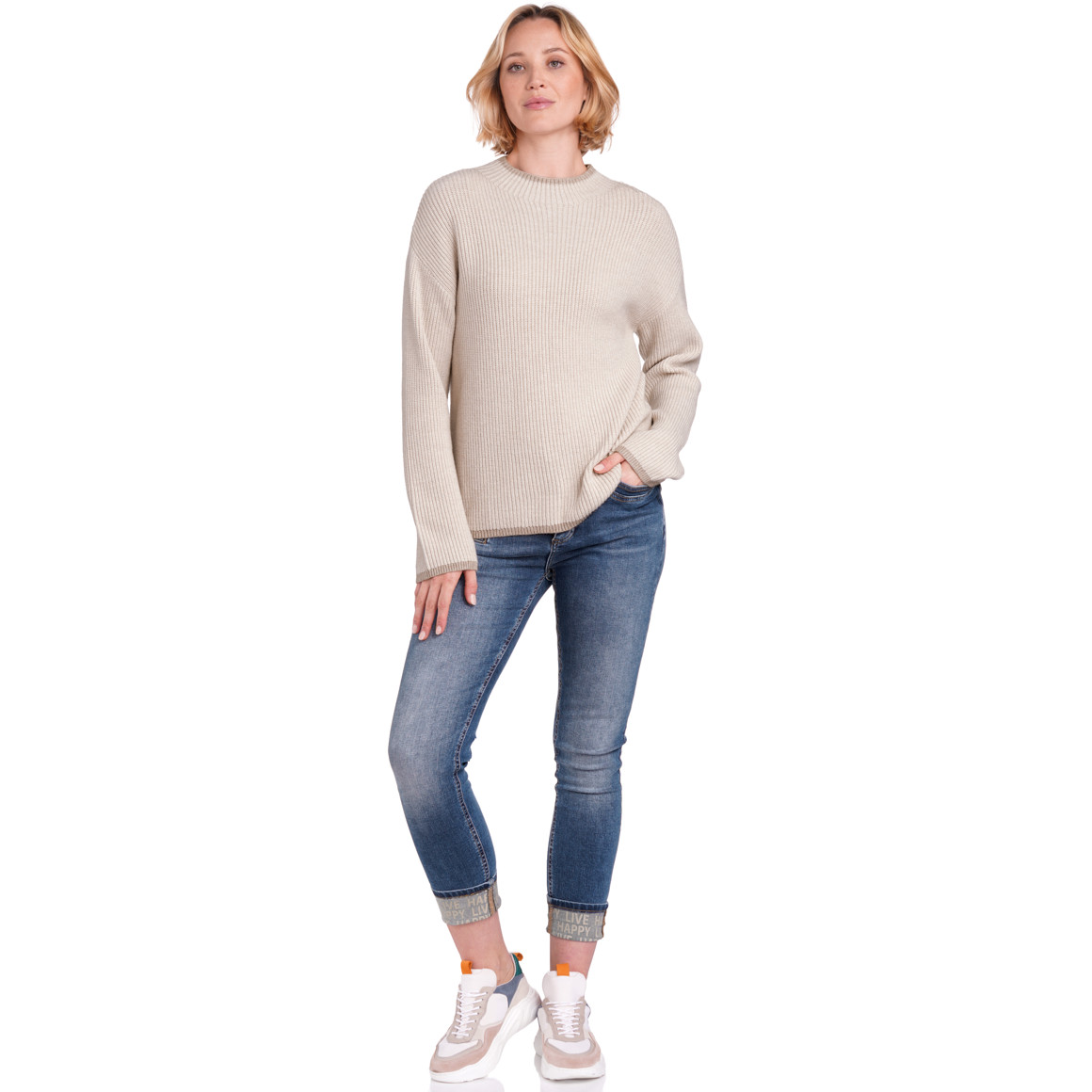 Gina Benotti Damen Strickpullover mit Stehkragen beige