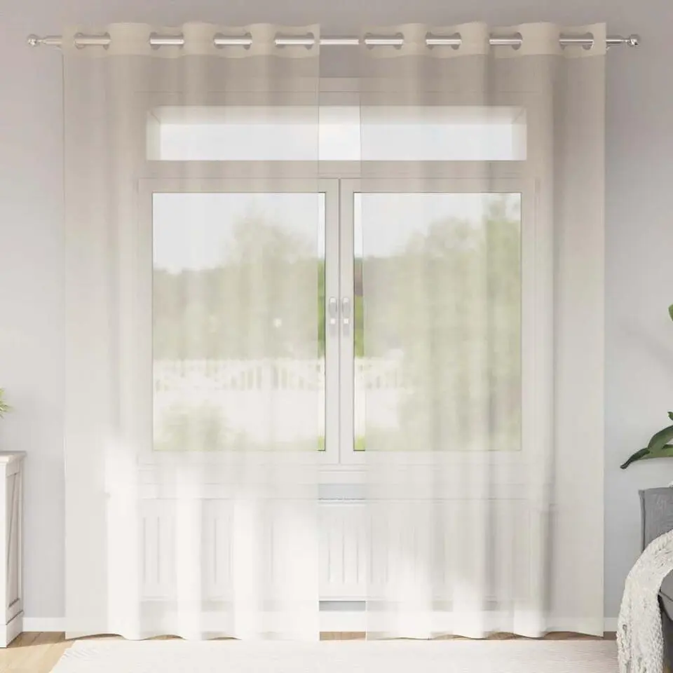 vidaXL Gordijnen van voile met ringen - Crème - 140x225 cm - Stof - 2 Stuks