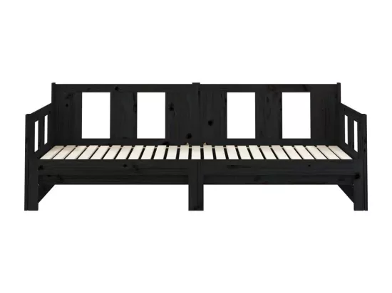 Lit coulissant Noir Bois de pin solide 2x(90x190) cm