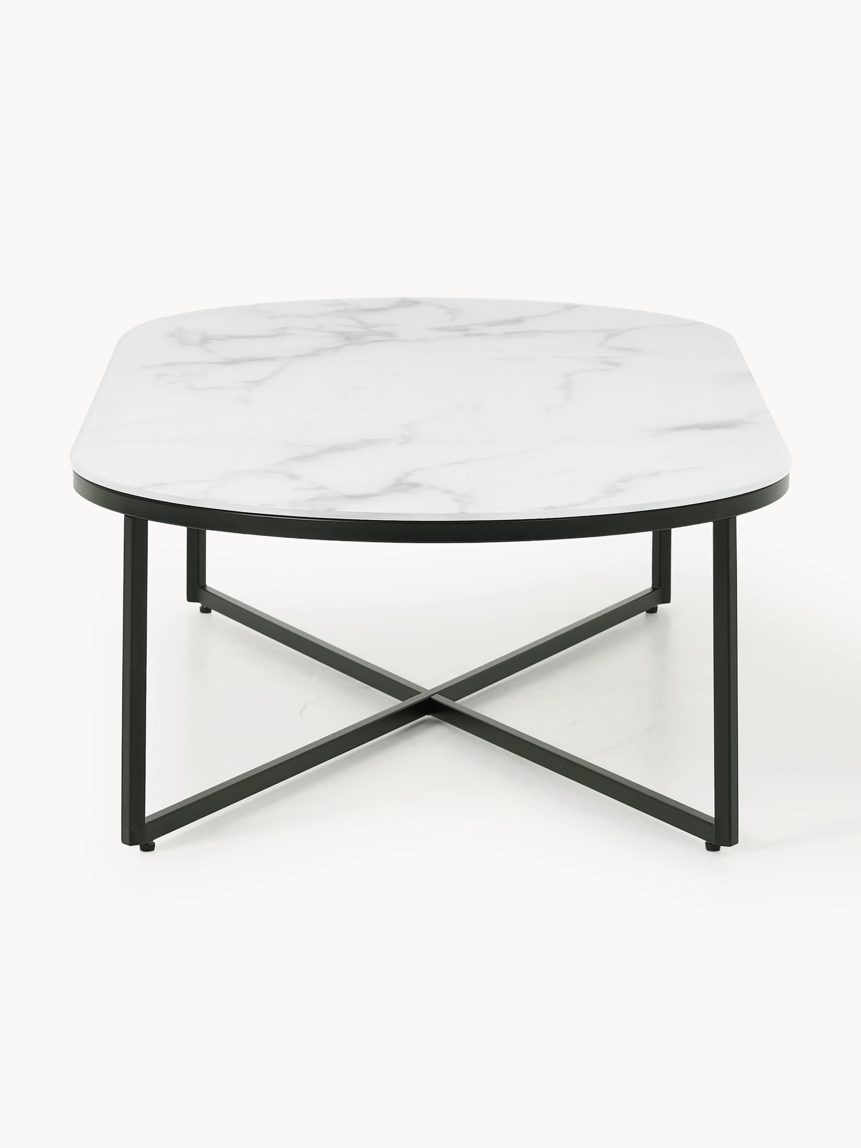 Ovale salontafel Antigua met glazen tafelblad in marmerlook