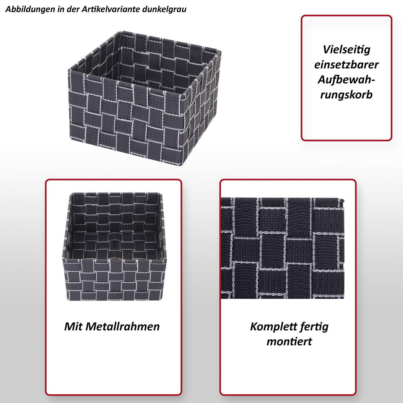 4er-Set Aufbewahrungskorb MCW-C37, Dekokorb Korb Körbchen Aufbewahrung Regalkorb Deko 12x19x19cm ~ dunkelgrau
