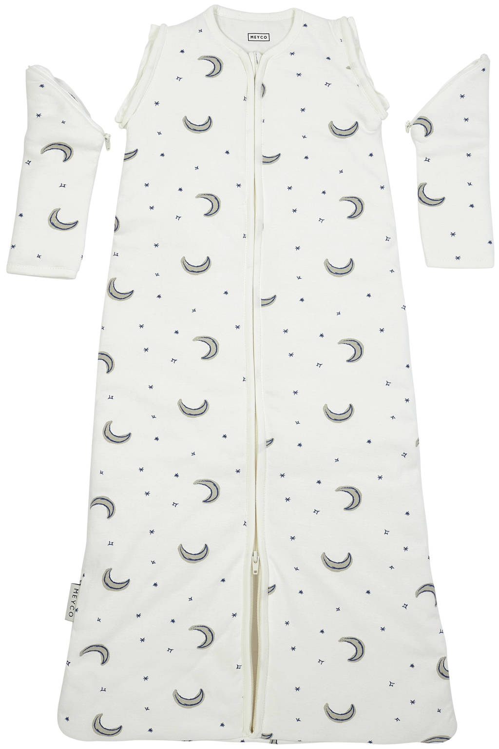 baby slaapzak met afritsbare mouwen Moon wit/indigo