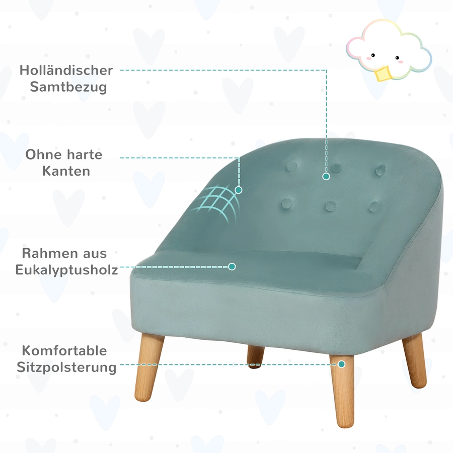 HOMCOM Kindersofa-Set mit Fußhocker grün
