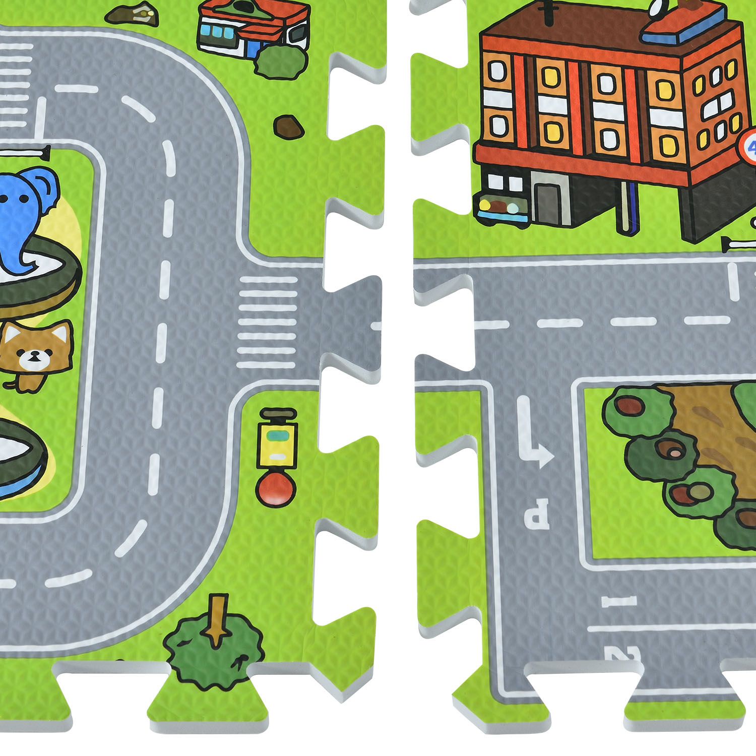 Juskys Kinder Puzzlematte Jascha 9 Teile - Stadt & Straßen – rutschfest – Spielmatte ab 10 Monate