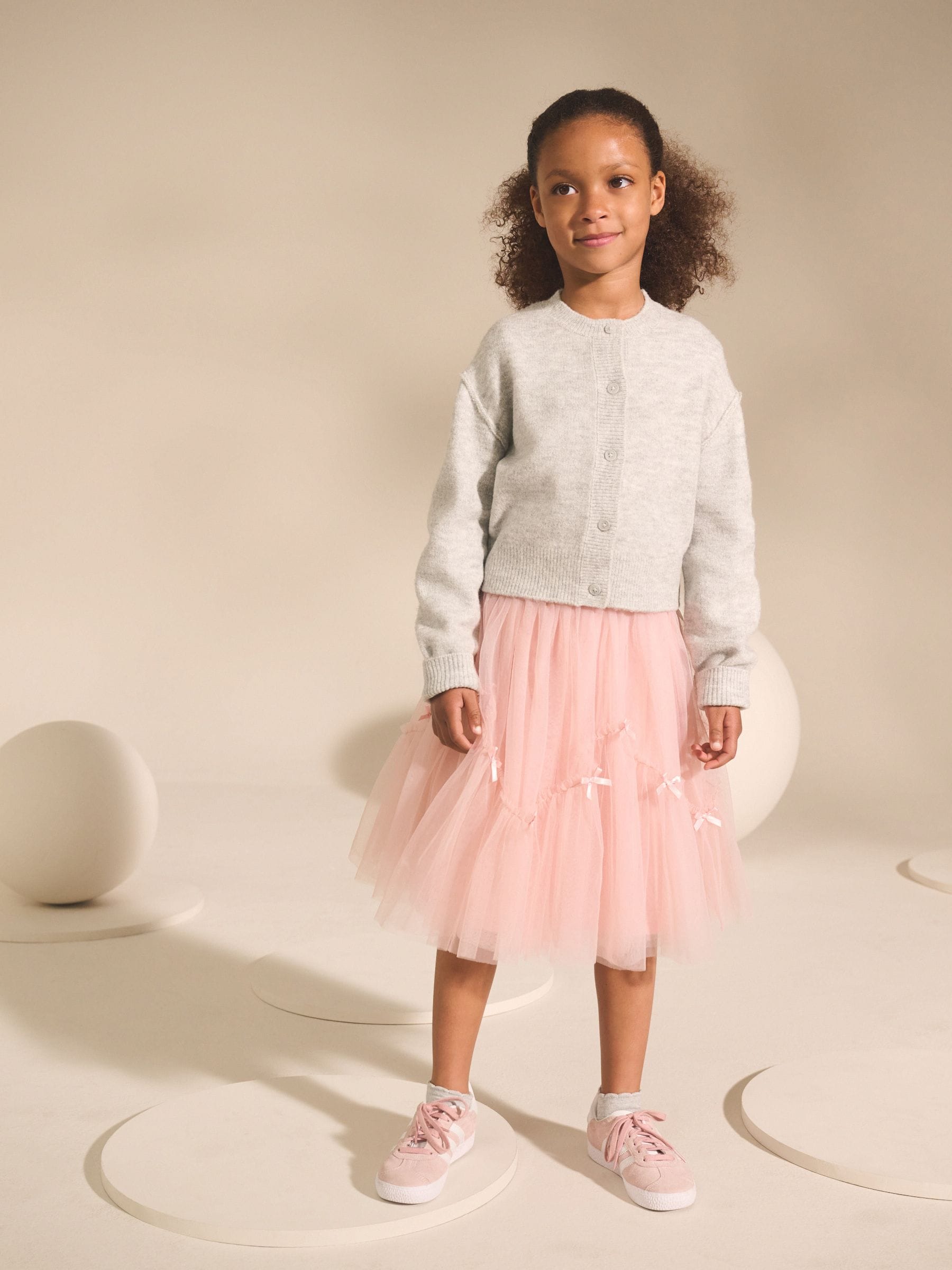 Roze - Mesh rok met strikdetail (3-16jr)