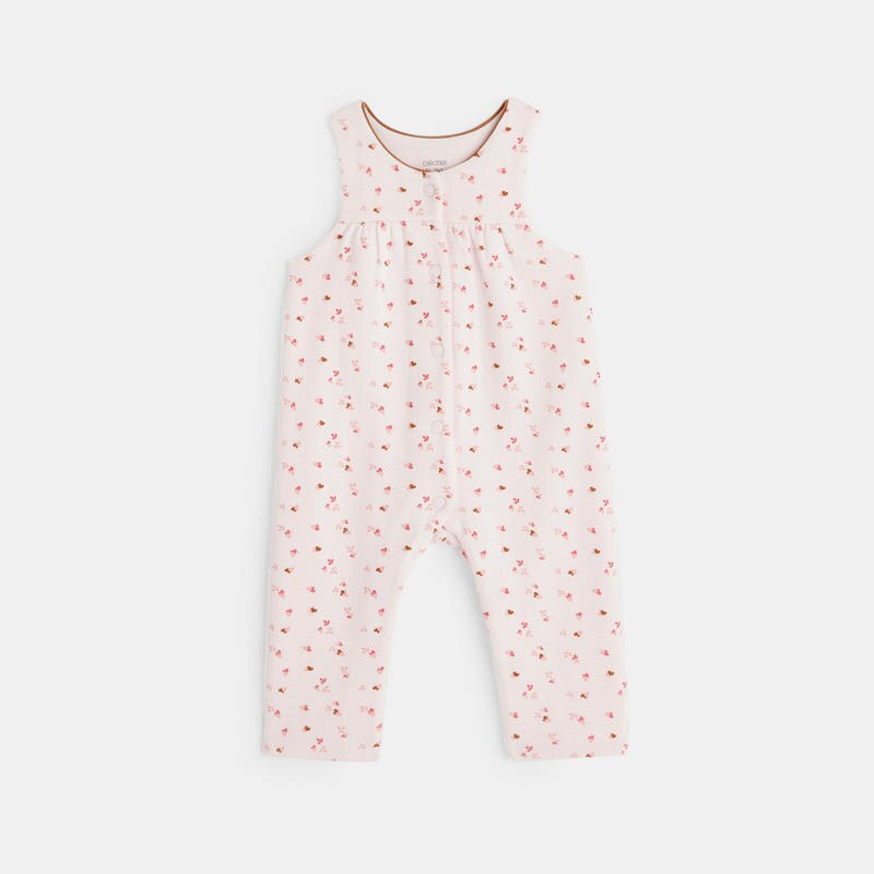 Combi salopette maille fleurie rose naissance Rose
