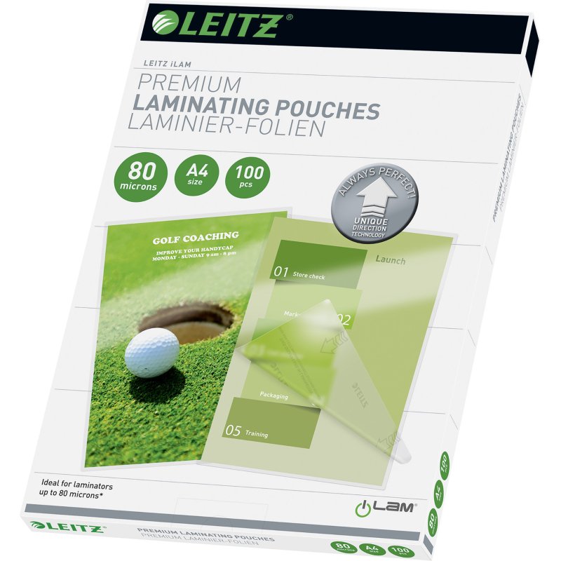 Pochettes de plastification Leitz iLAM A4 2 x 80 µ brillantes - Boite de 100