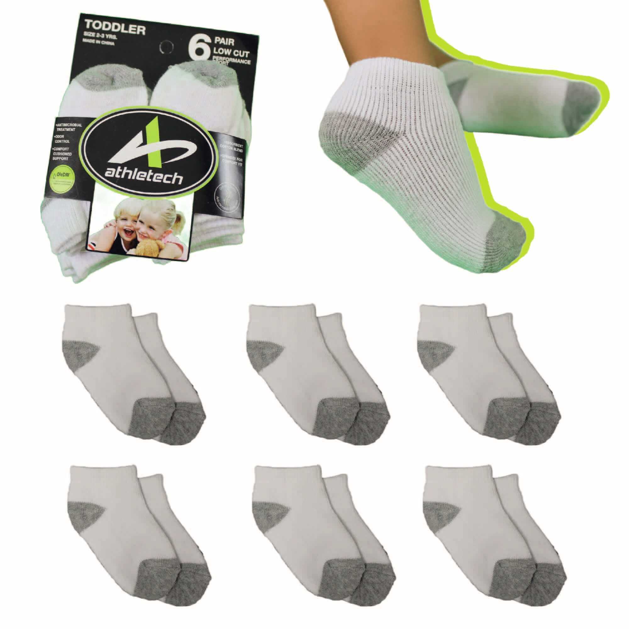 Athletech 6 Paar Low-Cut-Sportsocken für Kinder 3-5 Jahre bis Gr. 34 grau weiß