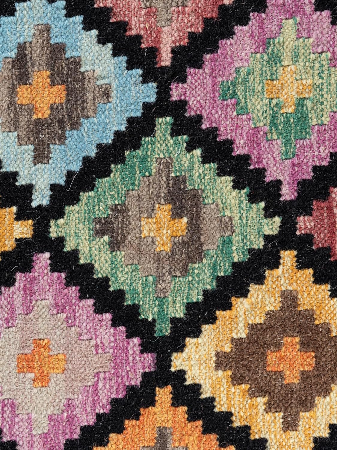 Hanse Home Afghan Kelim Teppich Zara - Bunter Traditioneller Teppich Handgewebt, Wolle & Baumwolle, Afghanischer Stil Oriental mit Fransen für Wohnzimmer, Schlafzimmer - Schwarz Multi, 200x290 cm
