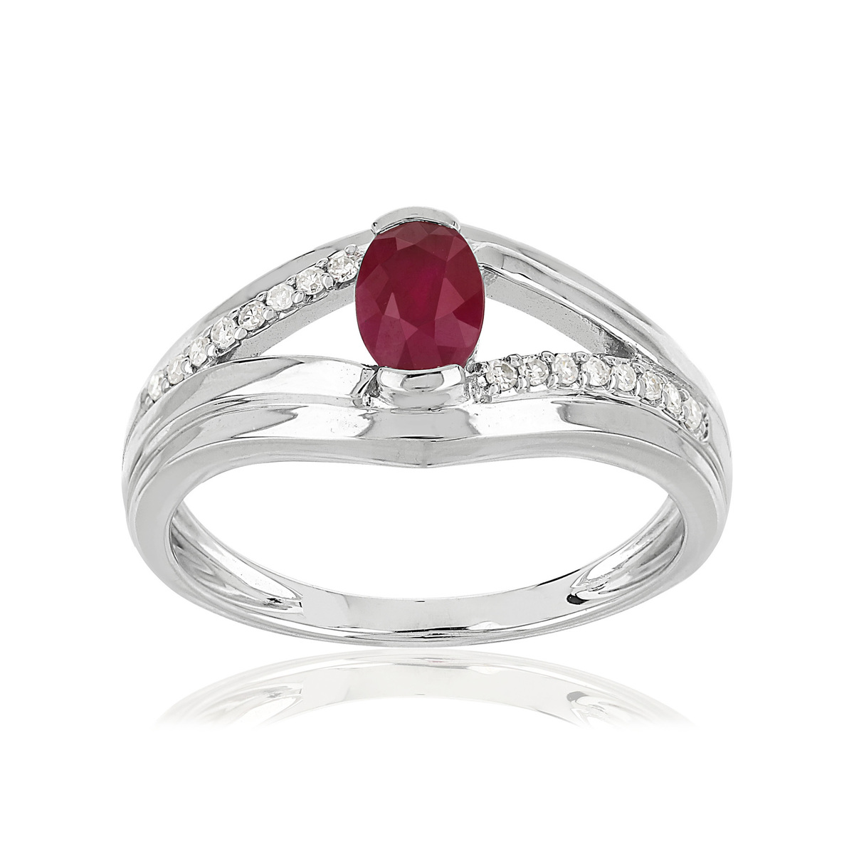Bague or blanc 375 rubis diamant