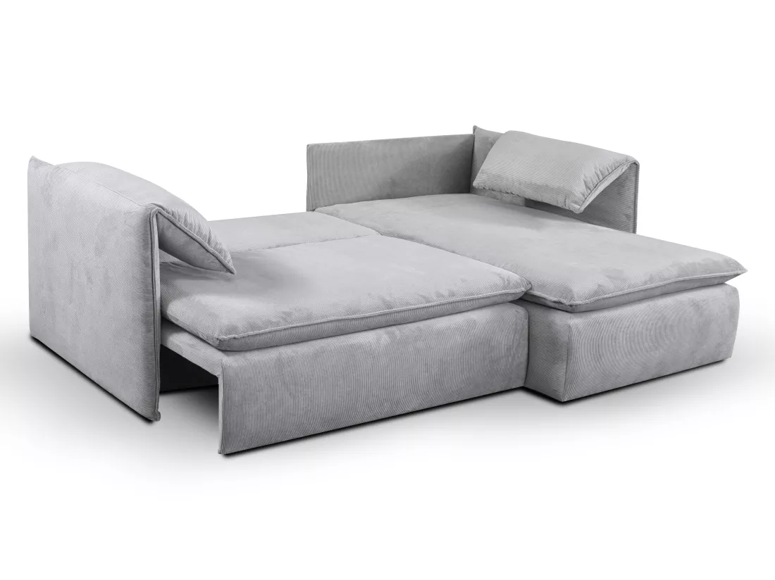 Canapé d'angle droit convertible en velours côtelé gris TEODORA