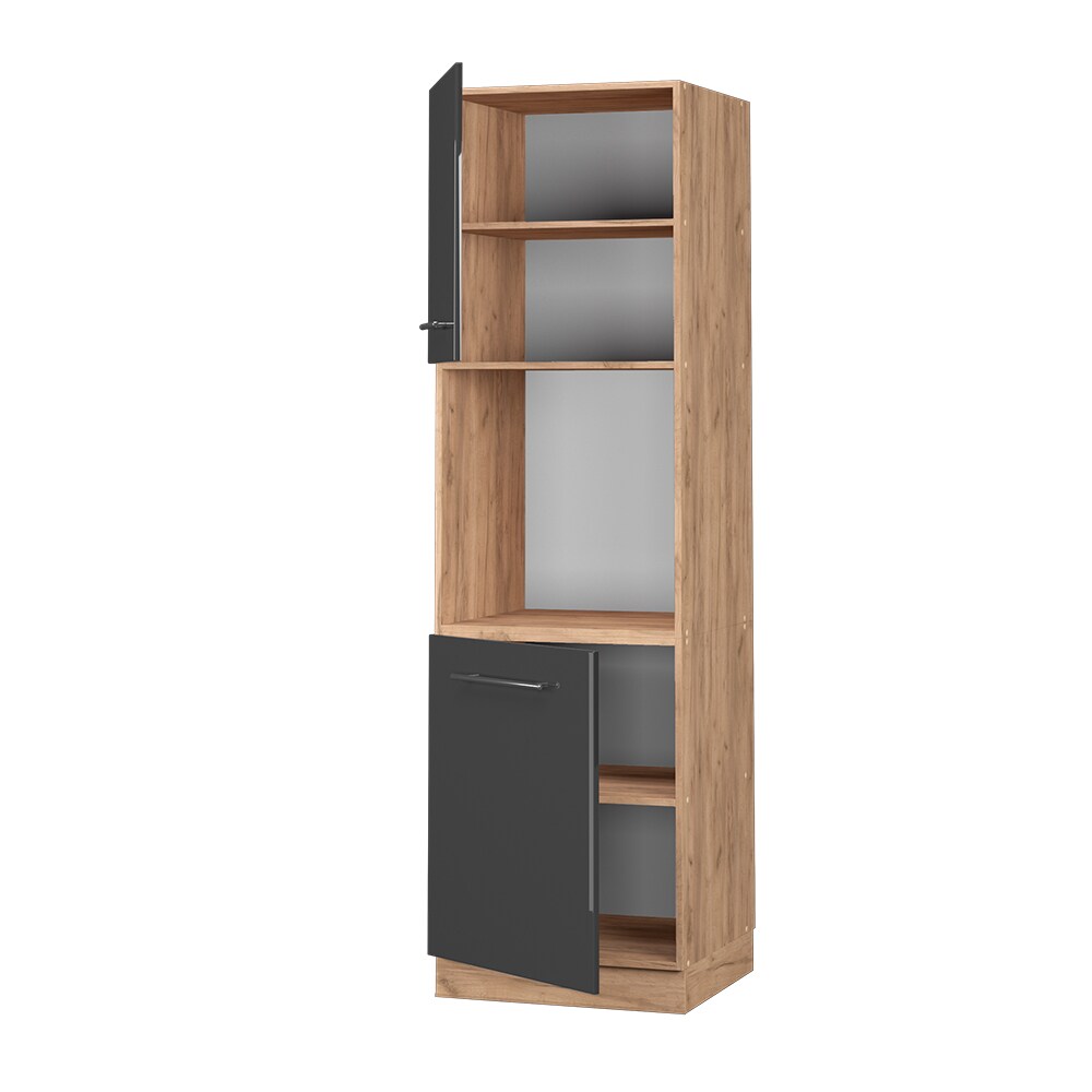 Vicco Herdumbauschrank Küchenschrank Küchenmöbel Fame-Line Eiche Anthrazit 60 cm modern Hochglanz Küche Einbauküche Blende Herdschrank Hochschrank Küchenzeile Drehtür Einlegeboden