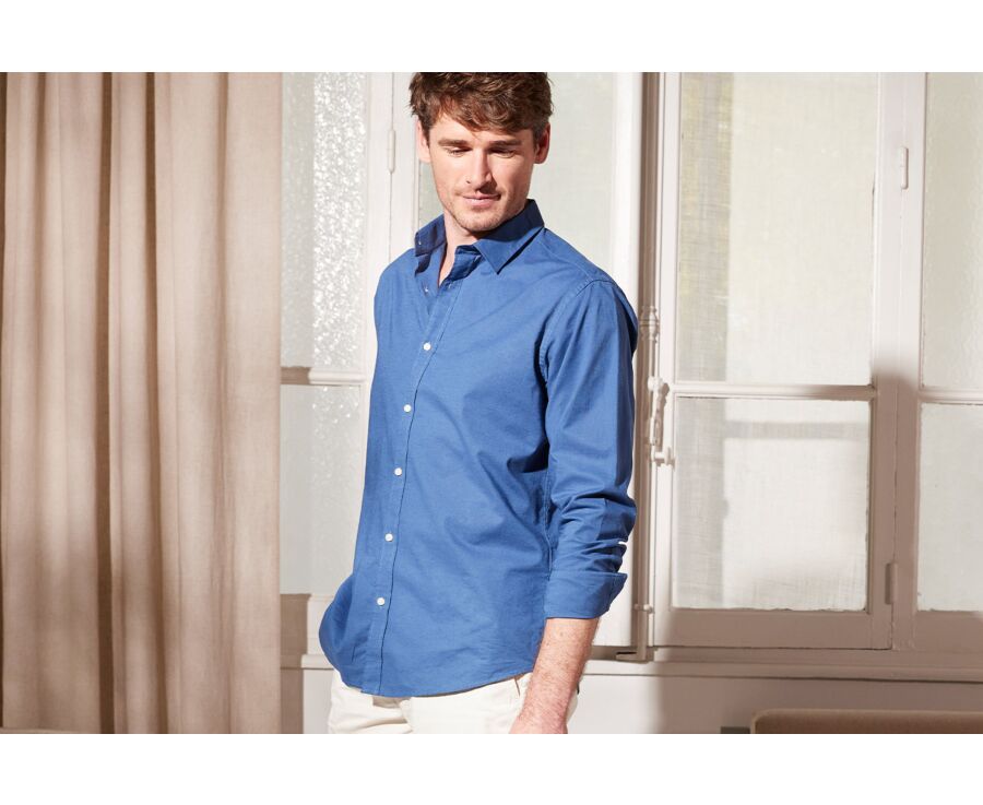 Chemise coton lin indigo unie - SILBERT