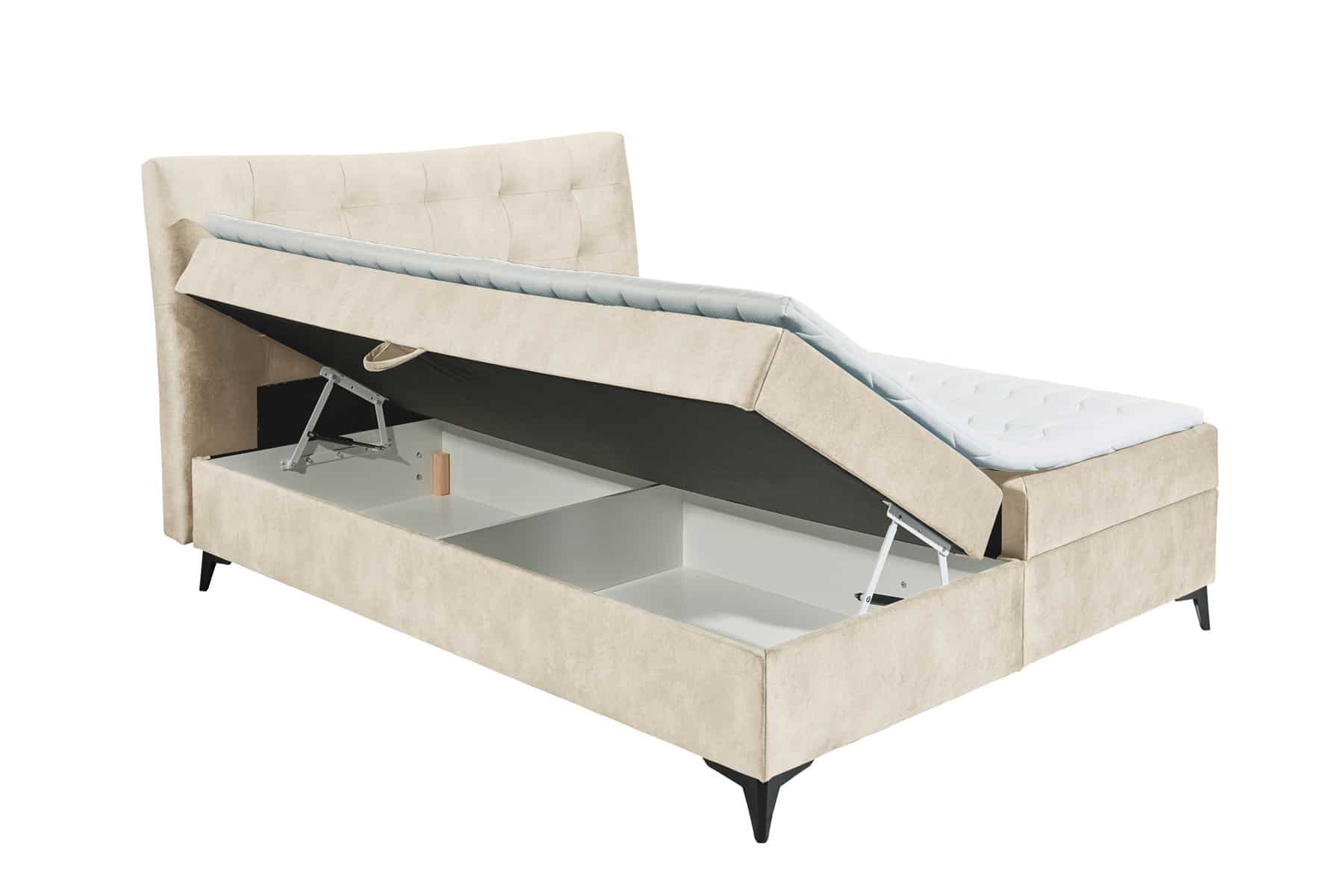 Design Boxbett DECADENCIA 180x200cm beige Samt mit Stauraum Matratze Topper