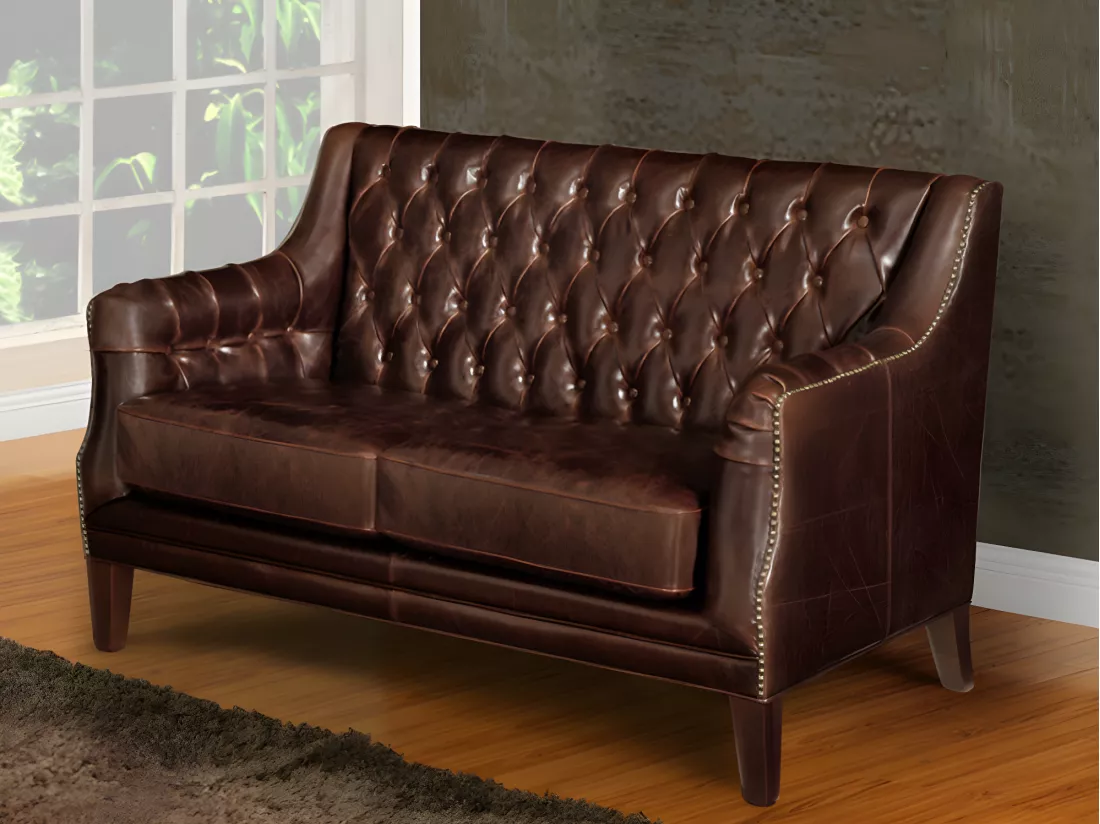 Canapé 3 places et 2 fauteuils en cuir COLBERT - Marron