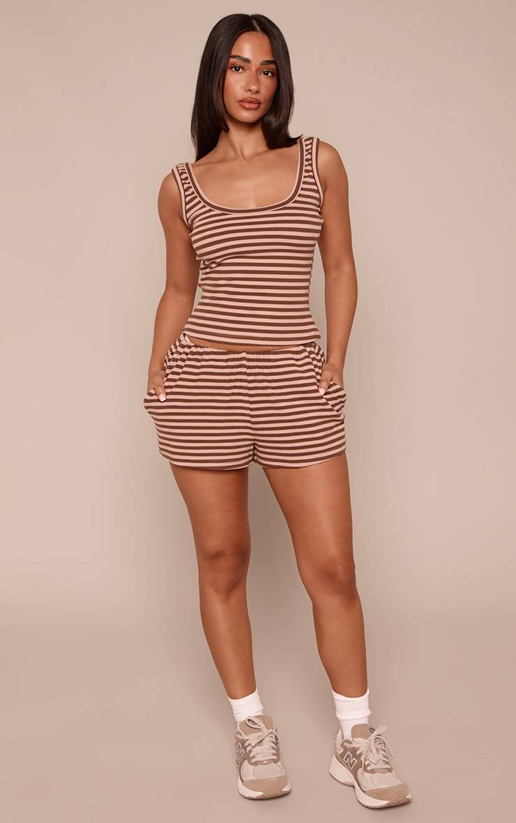 Rose Short Petite En Molleton Doux À Rayures Avec Cordon De Serrage