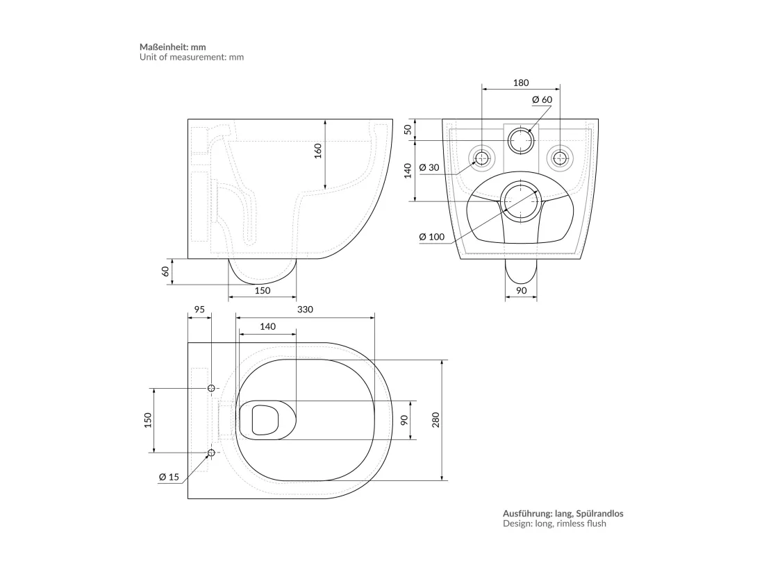 ECD Germany WC Suspendu sans Rebord en Céramique Blanc, Revêtement Nano, Toilette Murale Suspendue Long 52cm, avec Siège Softclose Silencieuse, Chasse d'Eau