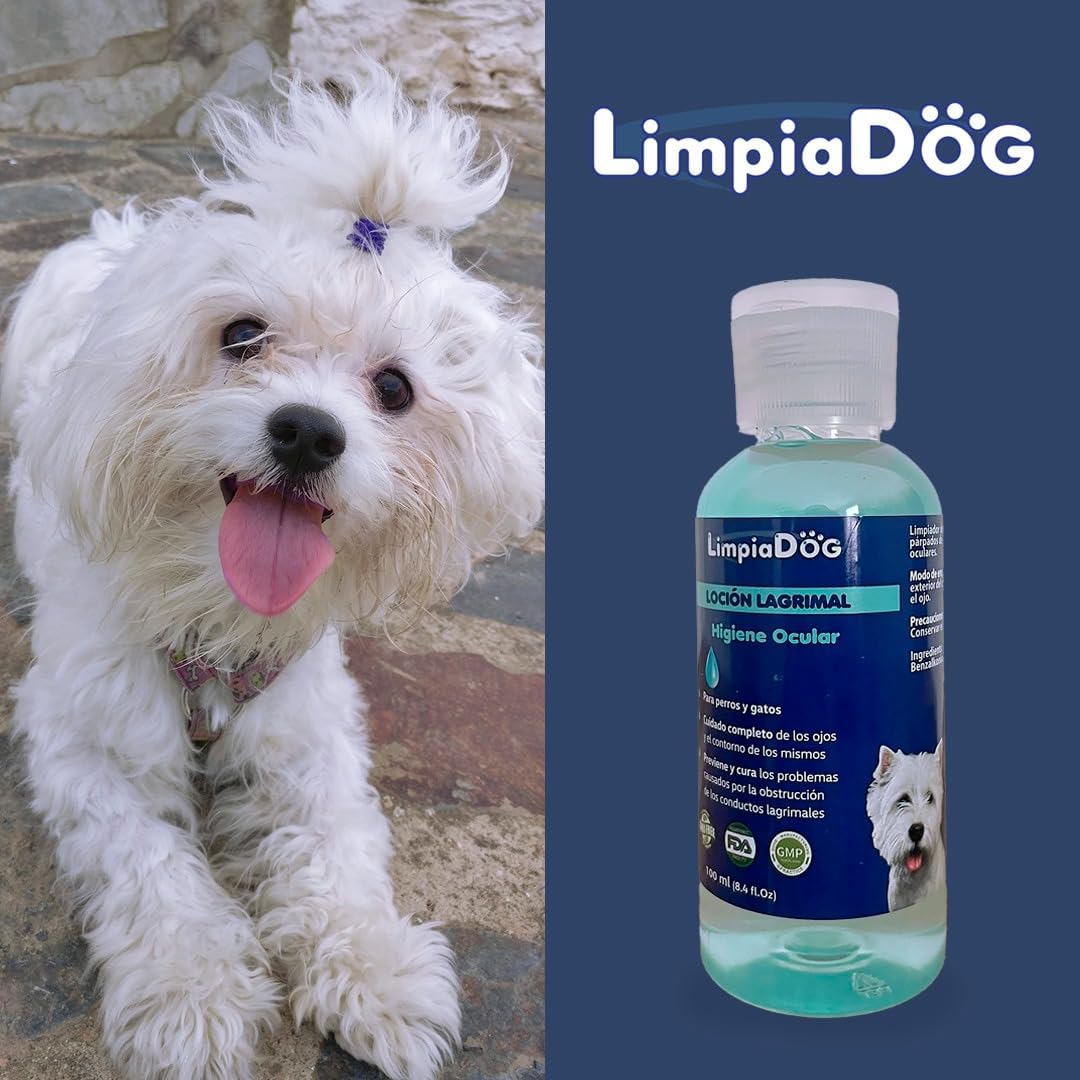 Limpador de manchas lacrimais Limpiadog para olhos radiantes: Limpador de olhos e canal lacrimal para animais de estimação, cães e gatos, 100 ml