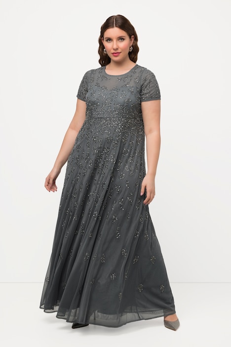Meshkleid, Perlenstickerei, Rundhals, Halbarm