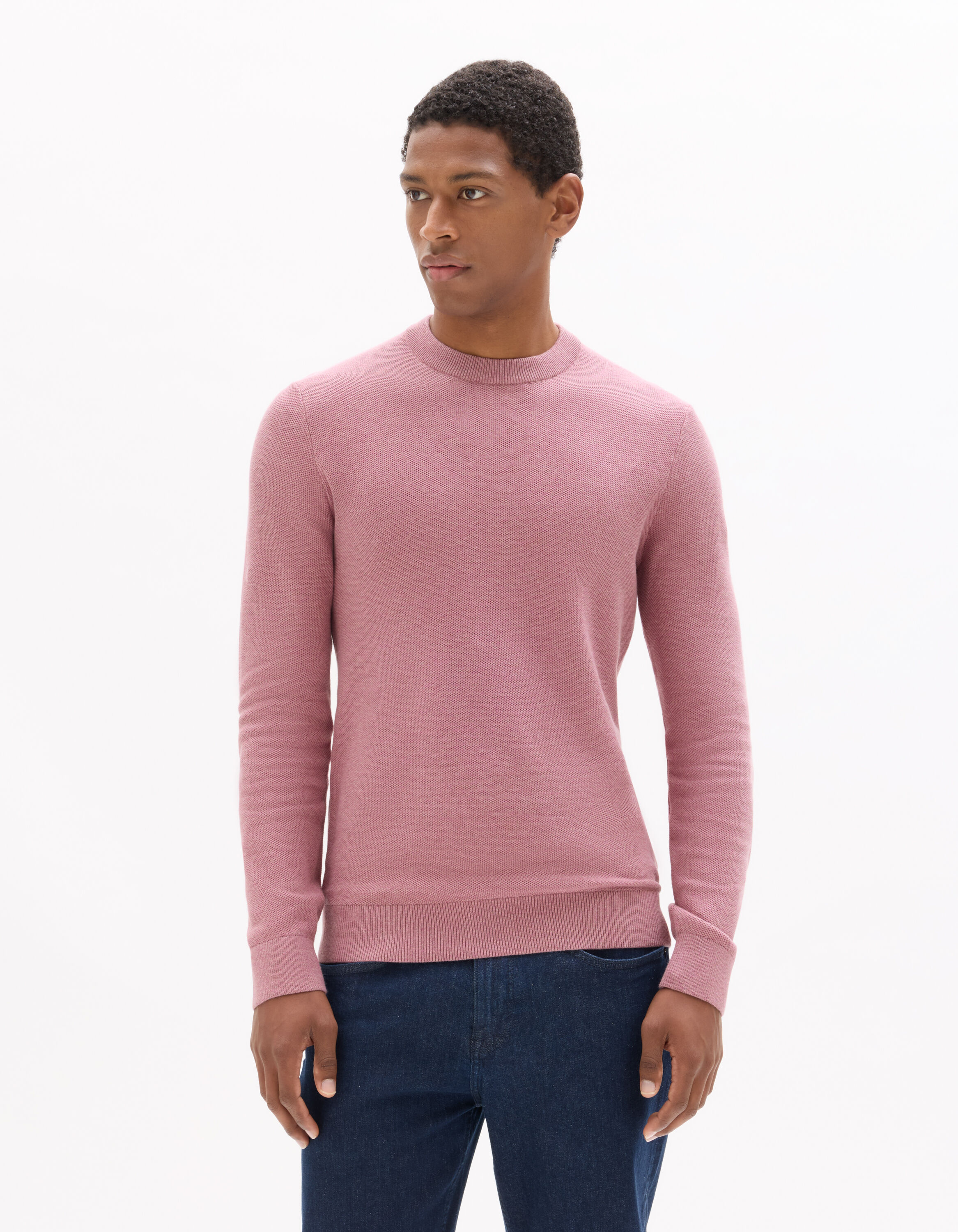 Pull col rond 100% coton - rose moyen