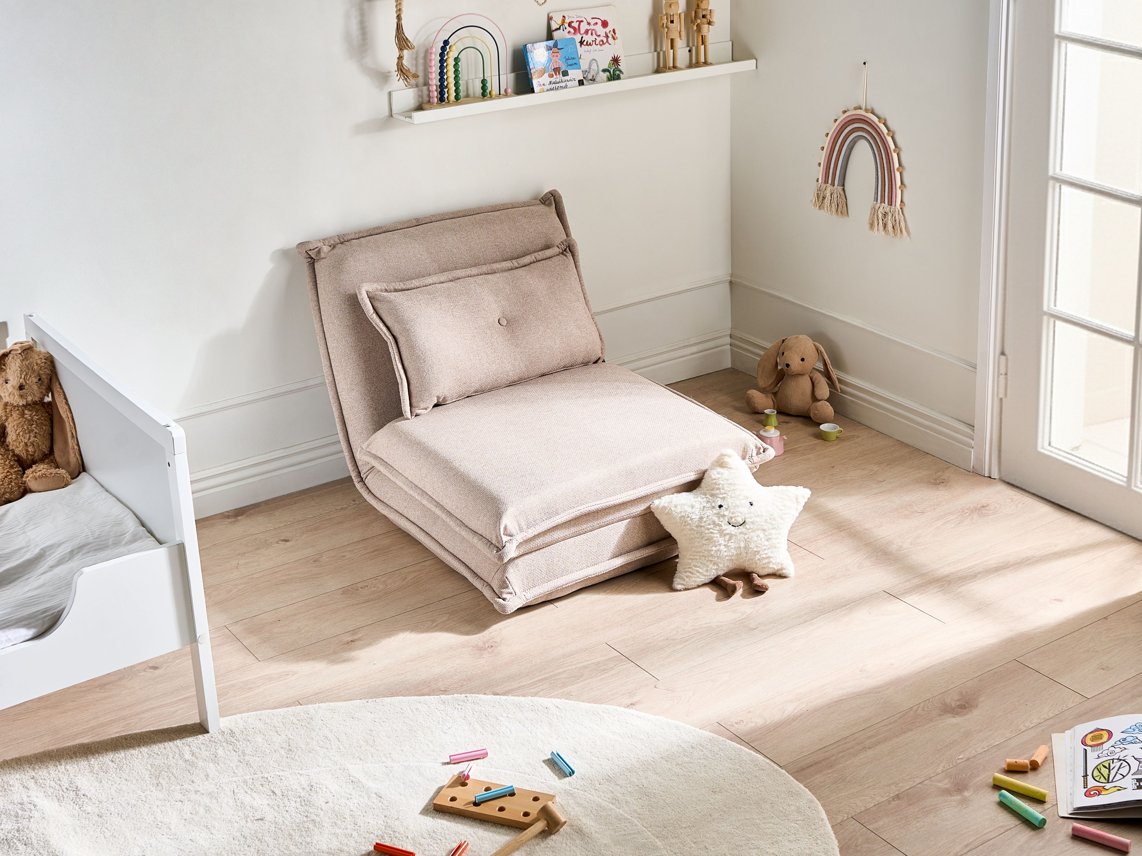 Eenpersoons slaapbank DELLEN Stof Beige