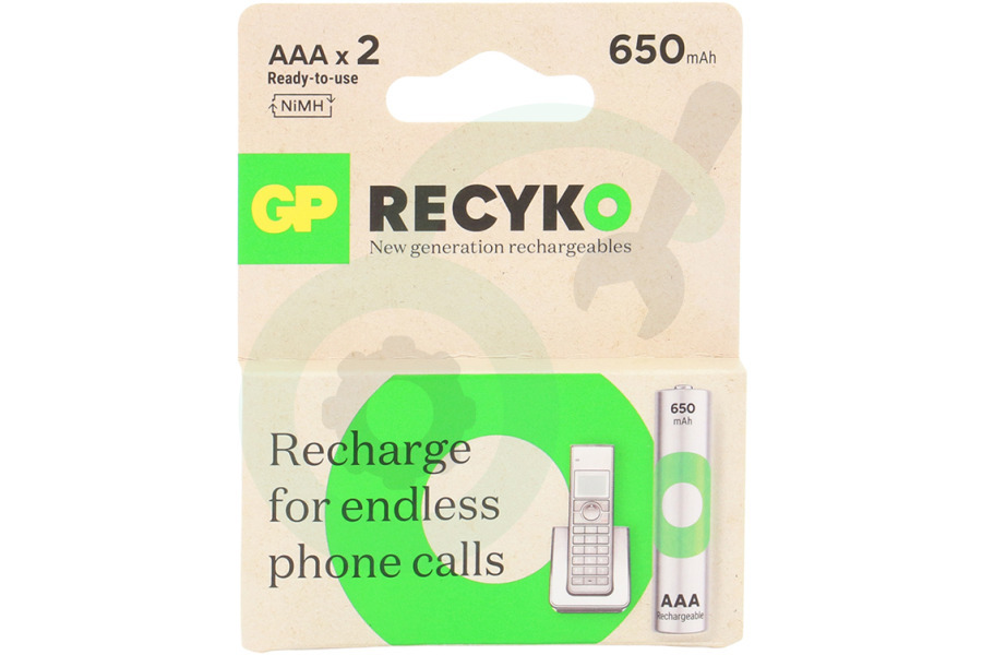 GP Recyko Batteries OPLAADBAAR AAA NiMH 650mAh