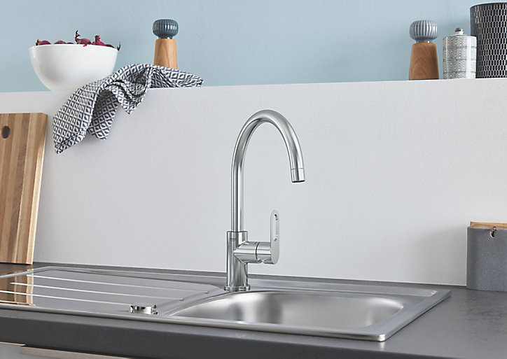 Mitigeur de cuisine chromé Grohe StartLoop brossé