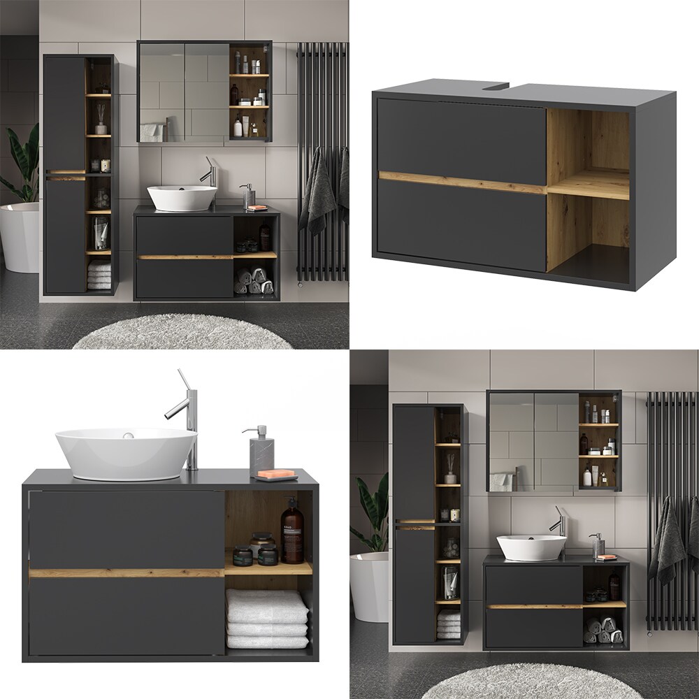 Vicco Waschtischunterschrank Waschbeckenunterschrank Viola Anthrazit Eiche modern 100x60 cm Badkommode Badschrank Badezimmer Schrank Badmöbel Schranktür Schrankfach