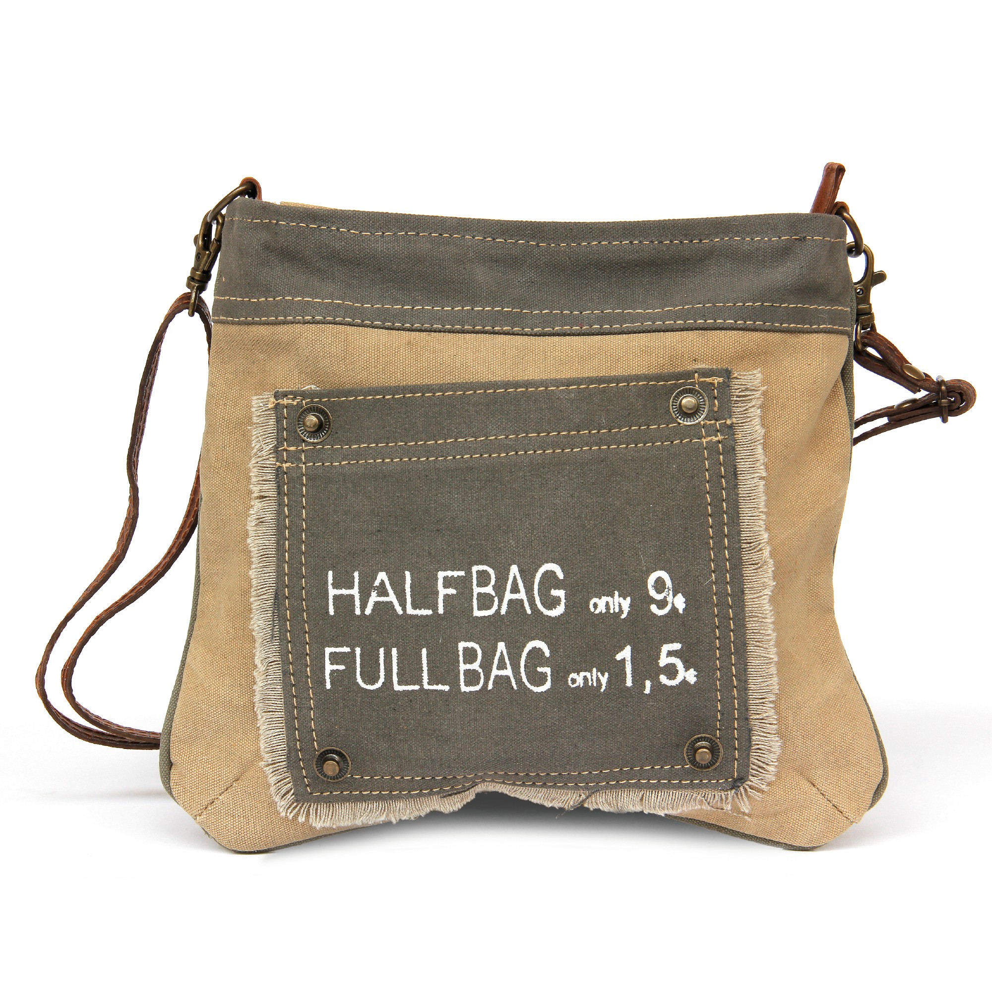 Umhängetasche 'Half and Full', beige, grau, B 23 cm, H 27 cm günstig bestellen
