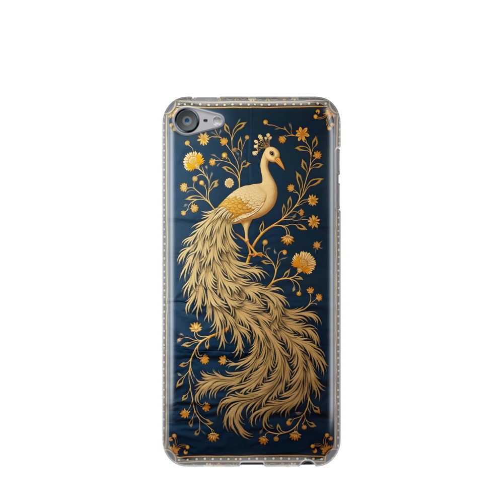 iPod Touch 7G Gummi Hülle Goldener Pfau des Orients - Blau