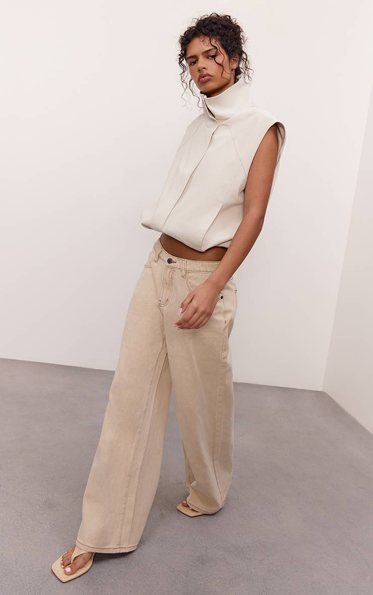 Washed Stone Jean Large Taille Mi-haute