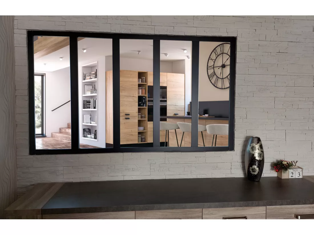 Verriere Bois Mdf Noir 5 Vitrages Clairs H108 Cm X L182 Cm Gd Menuiseries